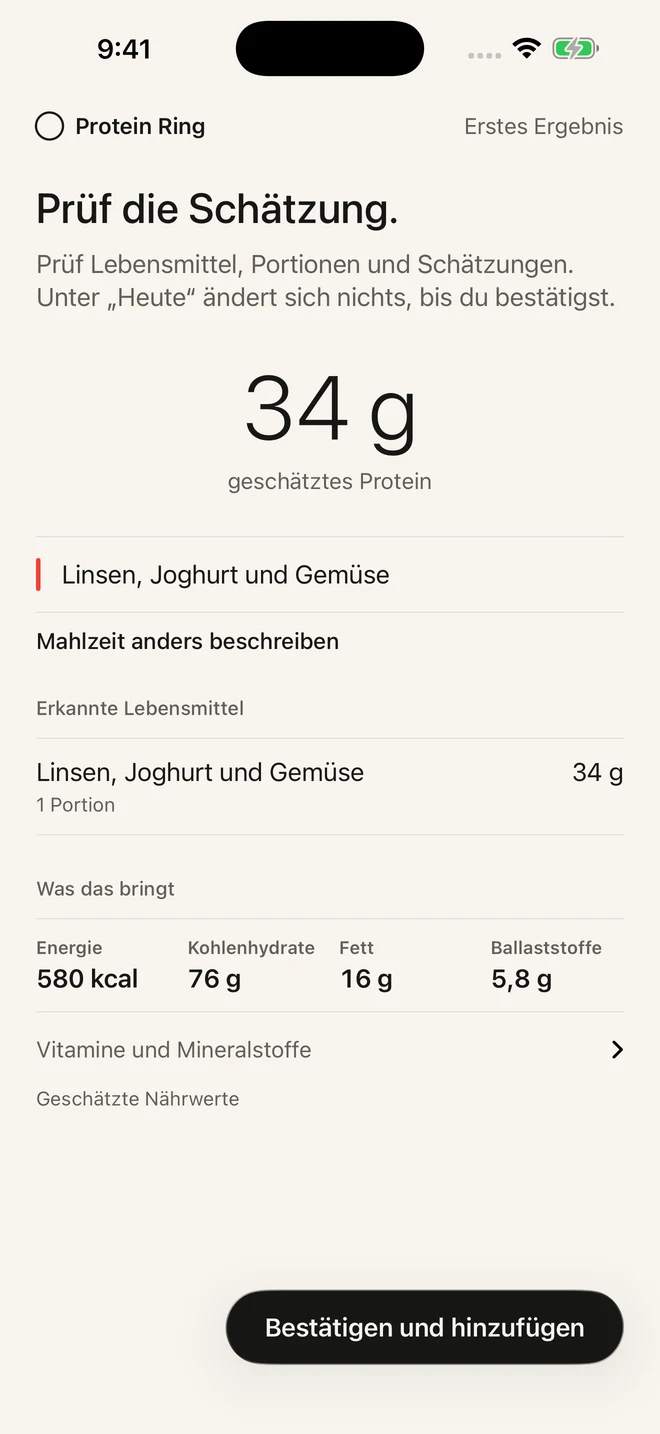 Mahlzeitenprüfung in Protein Ring